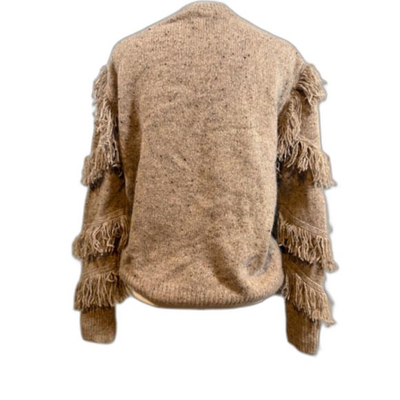 Autumn Cashmere Pure Cashmere Fringe Sweater Beige Tan Medium M Boho Chic - Picture 9 of 10